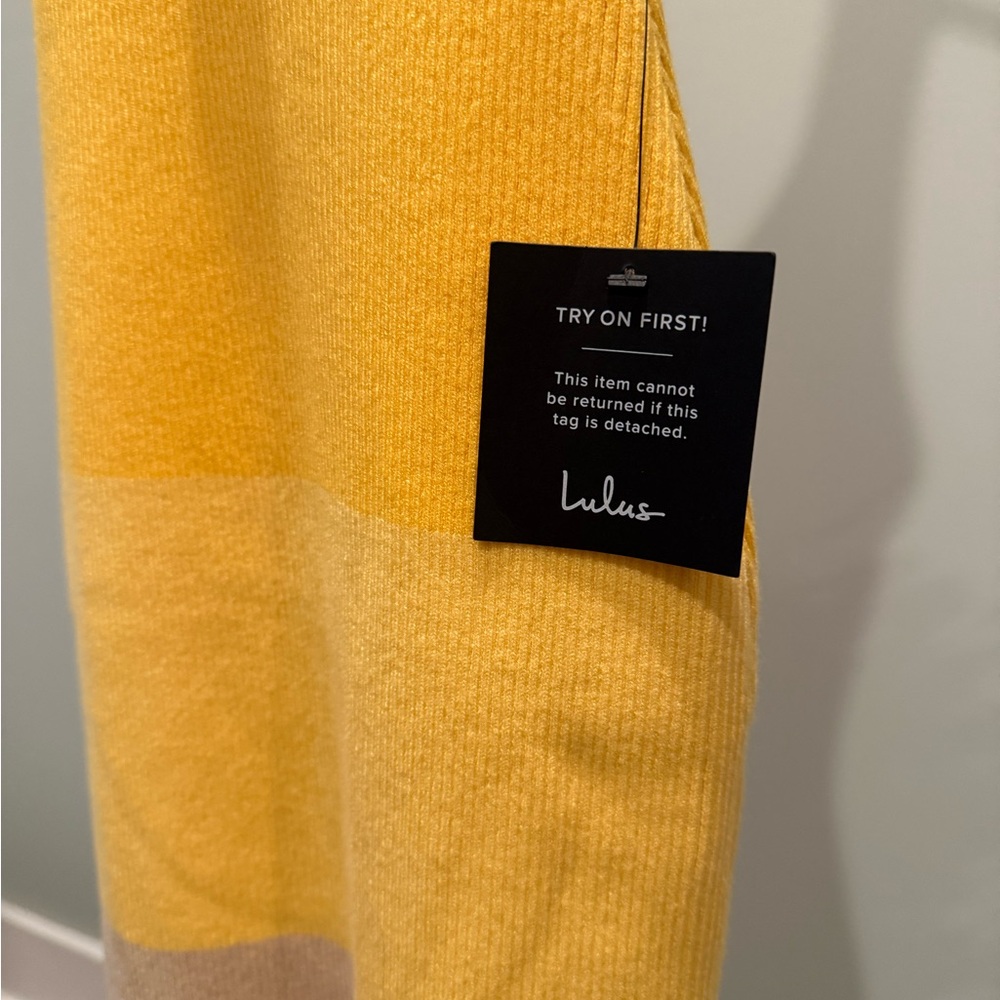 Lulus Delfi Yellow Color Block Fringe Sweater Midi Dress - Size XS NWT - Picture 7 of 8